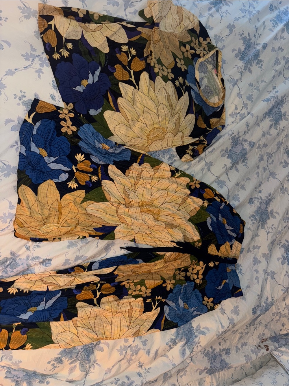 FARM Rio Navy Blue + Yellow Floral Jumpsuit set petite (fits like small)